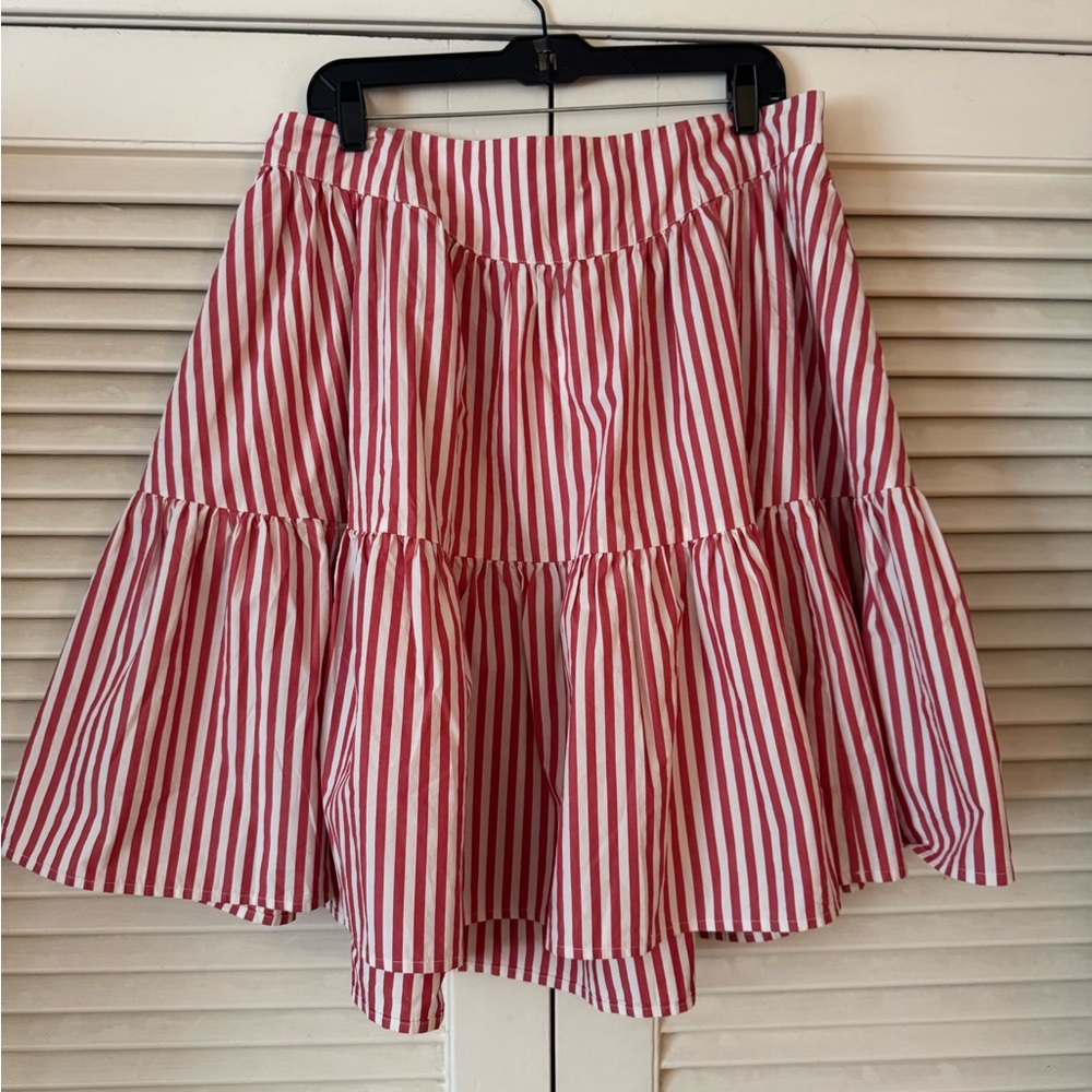 NWT KIMCHI BLUE ADORABLE AF RED & WHITE CANDY STRIPE CIRCLE MINI SKIRT SZ LARGE